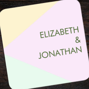 Muted Pastel Geometric Wedding Square Paper Coaster