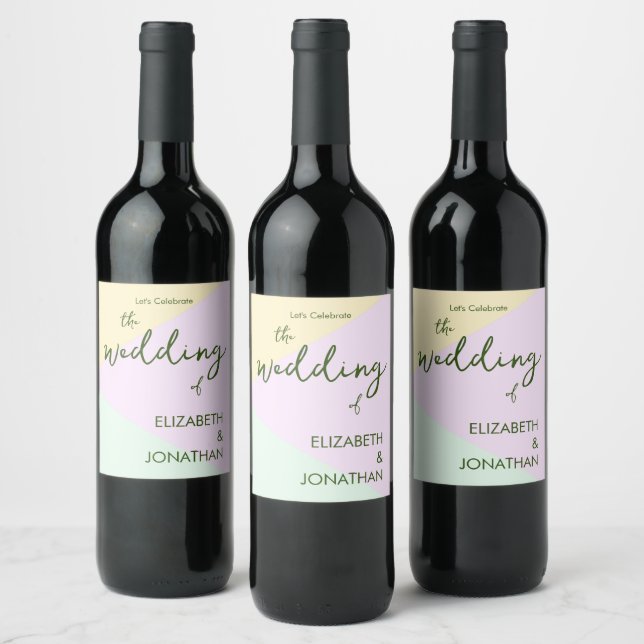 Muted Pastel Geometric Wedding Wine Label (Bottles)