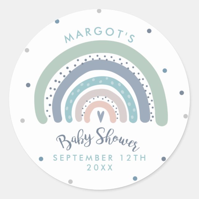 Muted Pastel Rainbow Baby Shower Classic Round Sticker (Front)
