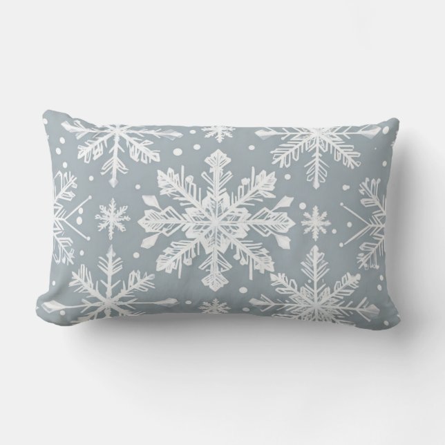 Muted Pastel Vintage Winter Snowflake Pattern Lumbar Pillow (Front)