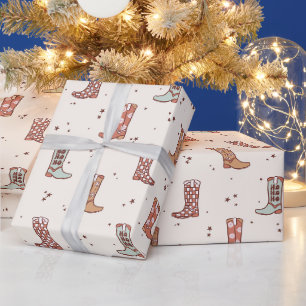 Muted Pastels Christmas Holiday Western Boots Cute Wrapping Paper
