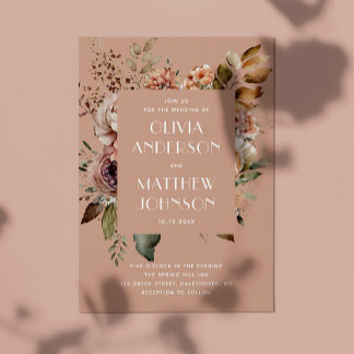 Muted Peach Beige Wedding | Fall Floral QR Code Invitation