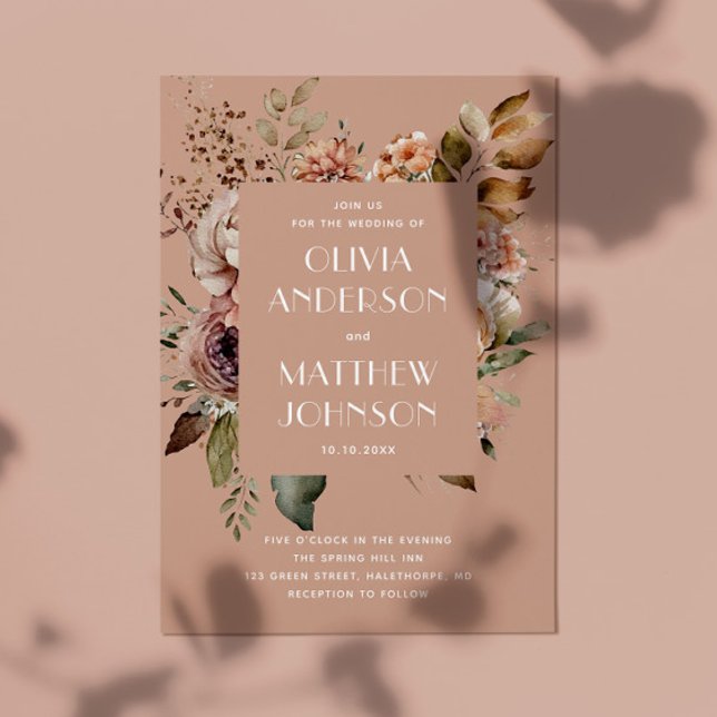 Muted Peach Beige Wedding | Fall Floral QR Code Invitation (Creator Uploaded)