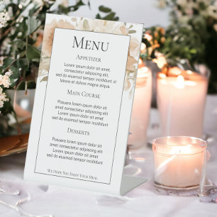 Muted Peach Flowers Personalized Wedding Menu Pedestal Sign