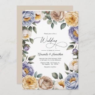 Muted Periwinkle, Buttercream, and Greige Wedding Invitation