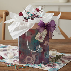 Muted pink and blue abstract flowers medium gift b bag