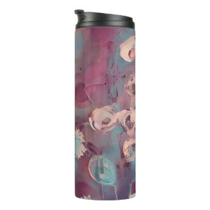 Muted pink and blue abstract flowers thermal tumbler