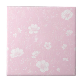 Muted Pink And White Wildflower Pattern Tile