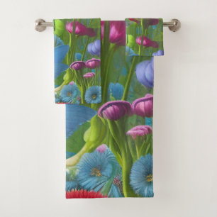 Muted pink, blue and White floral  Bath Towel Set