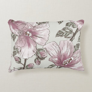 Muted Pink Hibiscus Flowers Pattern Accent Pillow