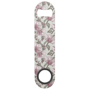 Muted Pink Hibiscus Flowers Pattern Bar Key