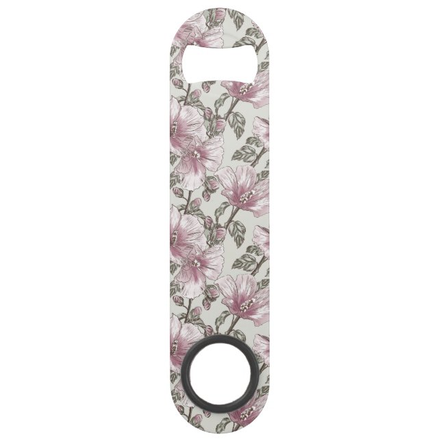 Muted Pink Hibiscus Flowers Pattern Bar Key (Front)