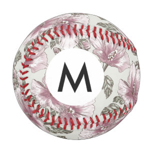 Muted Pink Hibiscus Flowers Pattern Baseball