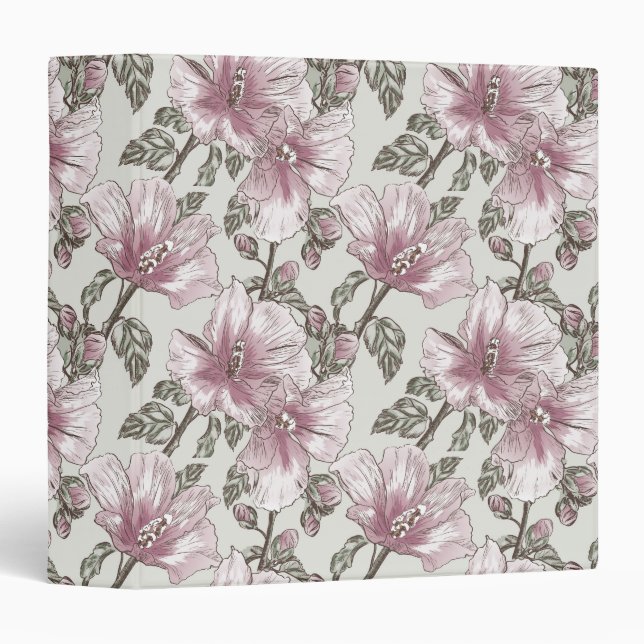 Muted Pink Hibiscus Flowers Pattern Binder (Front/Spine)