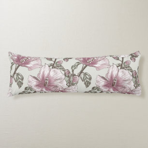 Muted Pink Hibiscus Flowers Pattern Body Pillow