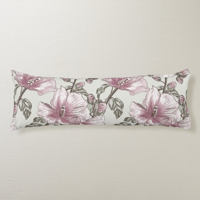Muted Pink Hibiscus Flowers Pattern Body Pillow (Front)