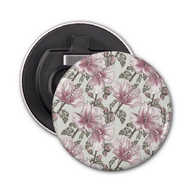 Muted Pink Hibiscus Flowers Pattern Bottle Opener (Front)