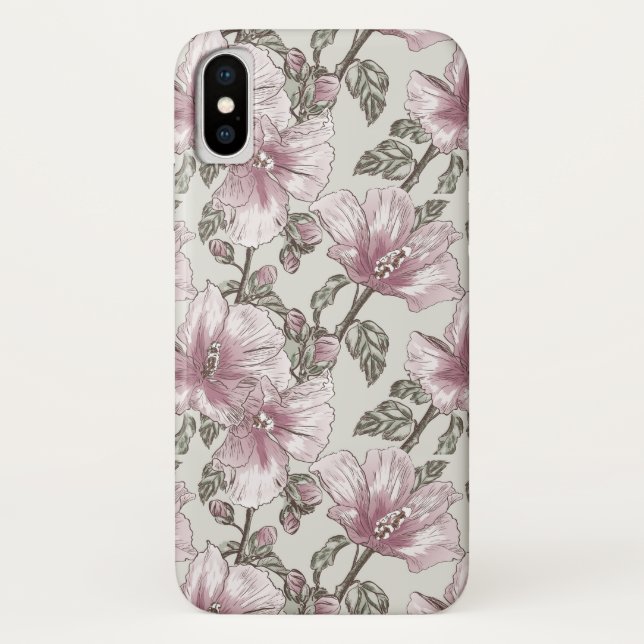 Muted Pink Hibiscus Flowers Pattern Case-Mate iPhone Case (Back)