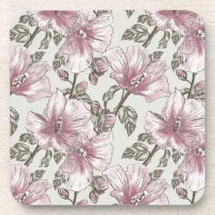 Muted Pink Hibiscus Flowers Pattern Coaster