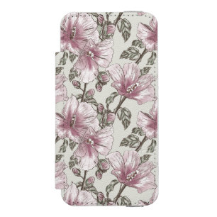 Muted Pink Hibiscus Flowers Pattern Incipio Watson™ iPhone 5 Wallet Case