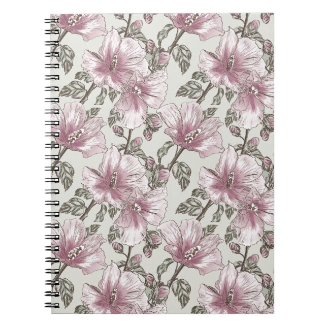 Muted Pink Hibiscus Flowers Pattern Notebook (Front)