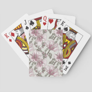 Muted Pink Hibiscus Flowers Pattern Playing Cards