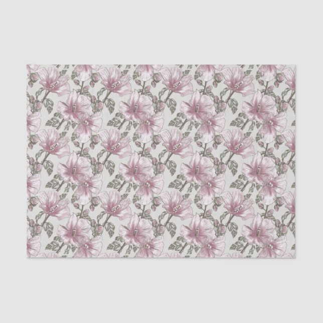 Muted Pink Hibiscus Flowers Pattern Tissue Paper (Front)