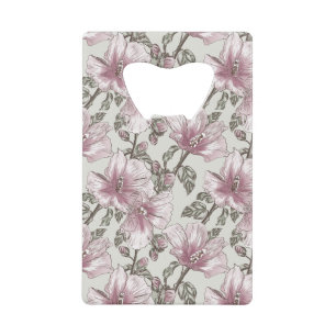 Muted Pink Hibiscus Flowers Pattern Wallet Bottle Opener