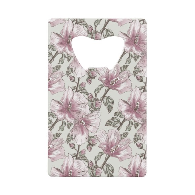 Muted Pink Hibiscus Flowers Pattern Wallet Bottle Opener (Front)