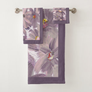 Muted Pink Painted Flowers Any Colour  Bath Towel Set