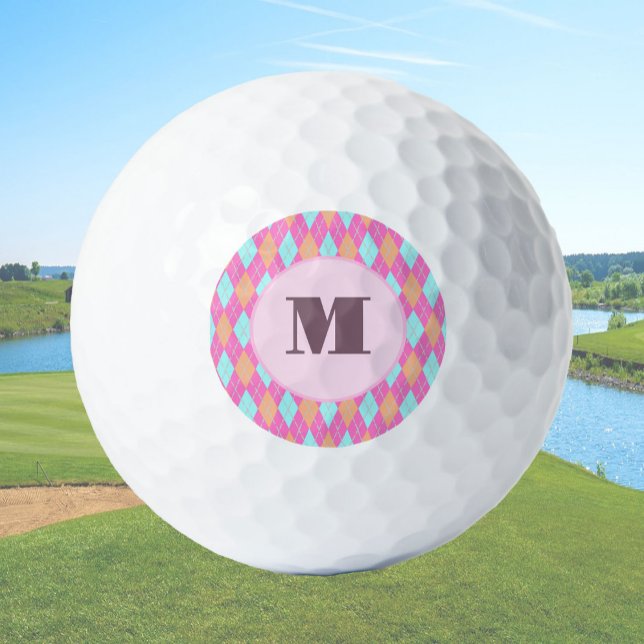 Muted pink preppy argyle custom monogram ladies golf balls (Creator Uploaded)