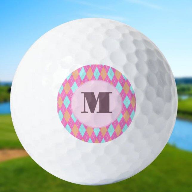Muted pink preppy argyle custom monogram ladies golf balls (Creator Uploaded)