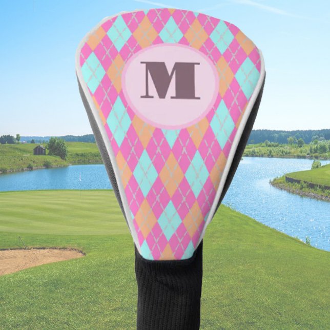 Muted Pink preppy argyle custom monogram ladies Golf Head Cover (Creator Uploaded)