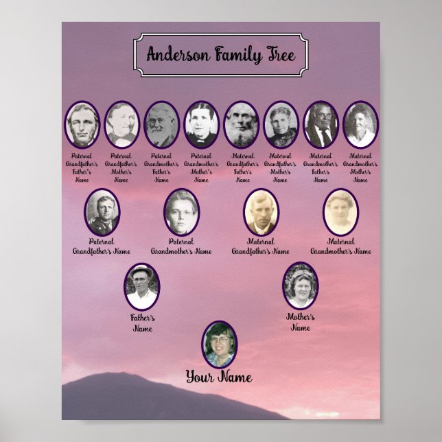 Muted Pink Sunset with Oval Ancestor Photos Poster (Front)