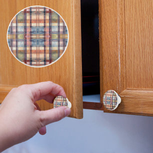 Muted Plaid Ceramic Knob