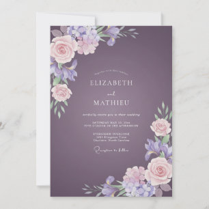 Muted Plum Hydrangea Eucalyptus Wedding Invitation