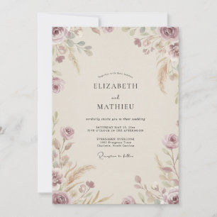 Muted Plum Leaf Wedding Invitation