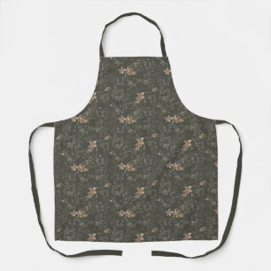 Muted Poinsetta Olive All-Over Print Apron