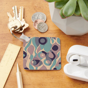 Muted purple and blue abstract waves keychain