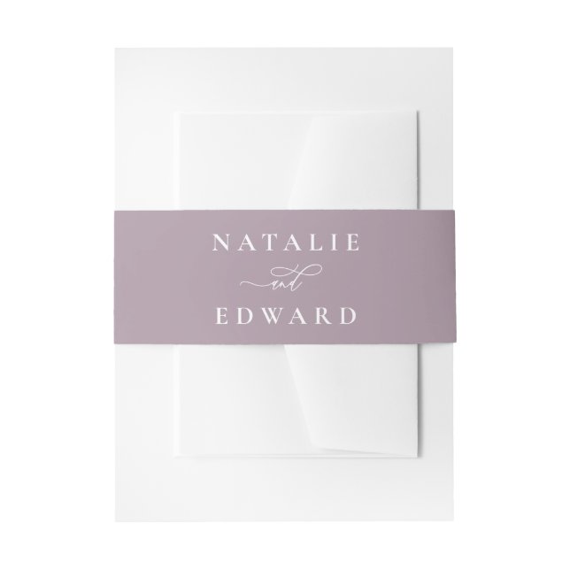 Muted purple elegant minimal wedding invitation belly band (Front Example)