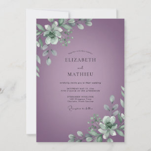 Muted Purple Leaf Wedding Invitation