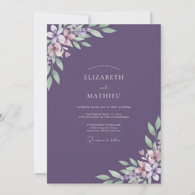 Muted Purple Painted Wedding Invitation (Front)