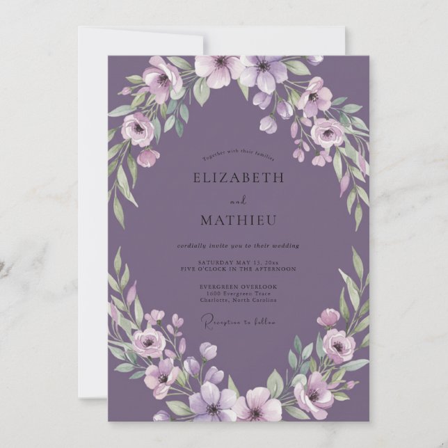 Muted Purple Wreath Wedding Invitation (Front)
