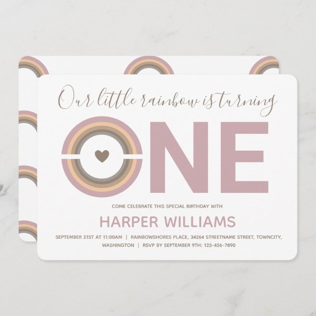 Muted Rainbow Baby 1st Birthday Invitation (Front/Back)