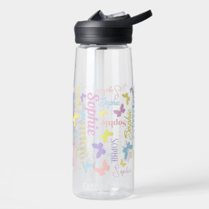 Muted rainbow butterflies custom name Sophie Water Bottle