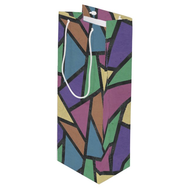 Muted rainbow colors mosaic pattern wine gift bag (Front Angled)
