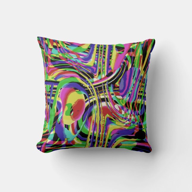 Muted Rainbow Colours Black Confetti-like Abstract Throw Pillow (Front)