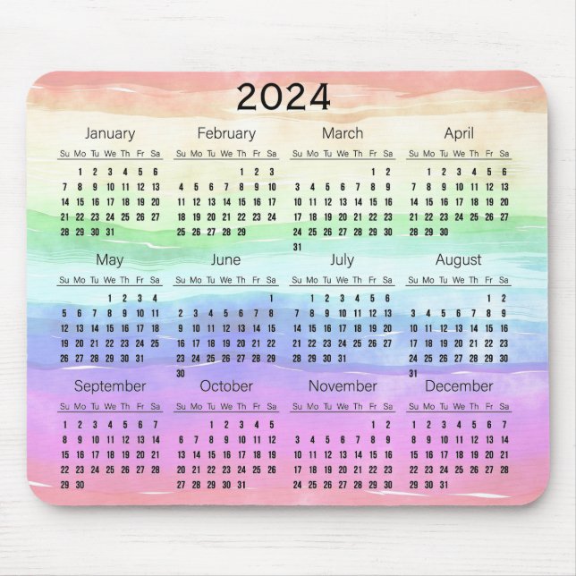 Muted Rainbow Colours Design 2024 Calendar Mousepa Mouse Pad (Front)