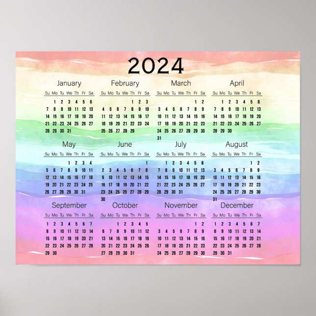 Muted Rainbow Colours Design 2024 Calendar Poster (Front)