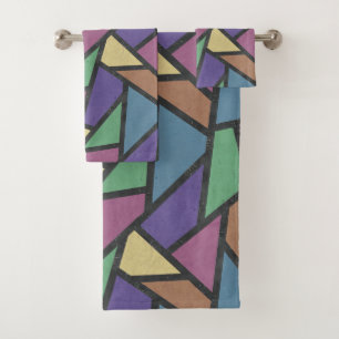 Muted rainbow colours mosaic pattern bath towel set